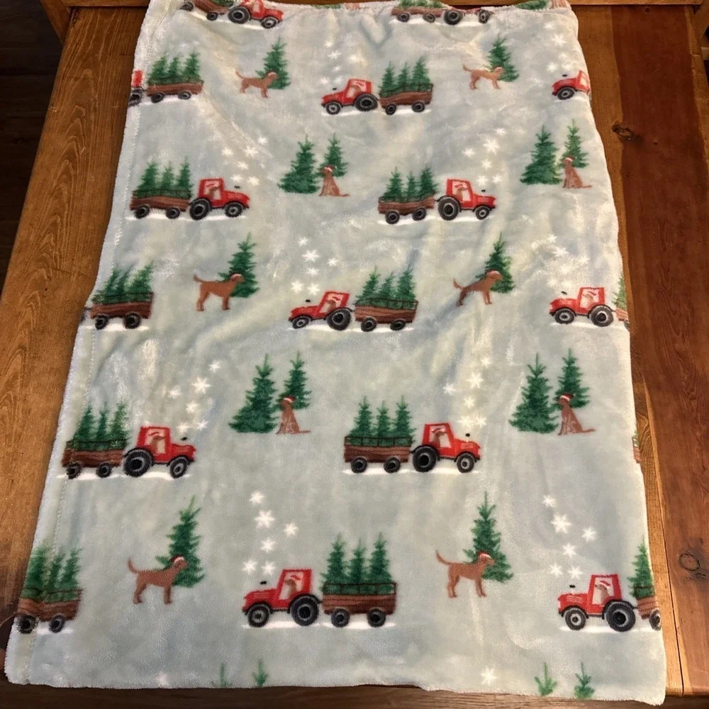 Berkshire Blanket & Home Co CHRISTMAS HOLIDAY THROW DOGS, TRUCKS, TREES 48x70
